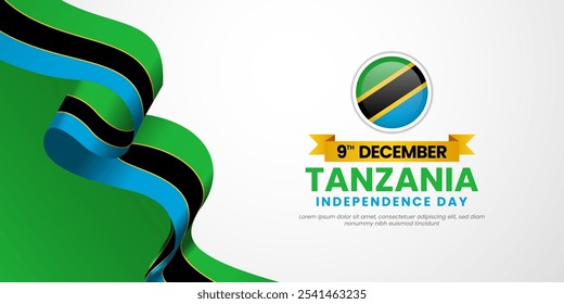 Tanzania Independence Day Banner Background design illustration with waving ribbon national flag