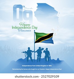 Diseño de tarjeta de felicitación de celebración del Día de la Independencia de Tanzania para publicación en redes sociales