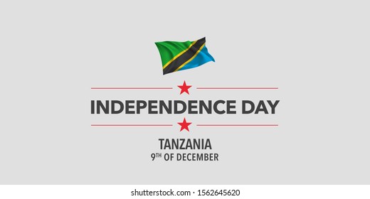 Tanzania independence day greeting card, banner, vector illustration. Tanzanian holiday 9th of December design element with waving flag as a symbol of independence 