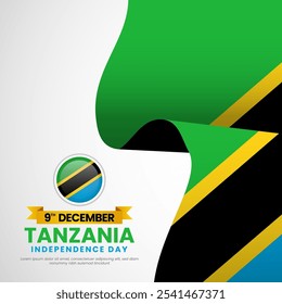 Tanzania independence day greeting card, Square banner Background with realistic national flag