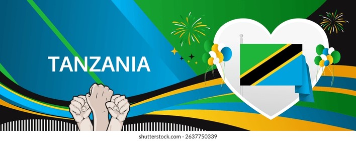 Tanzania Independence Day modern greeting banner. 9 December Happy National Day. Festive horizontal background with flag colors, great for carnival poster, tourism campaign, holidays flash sale
