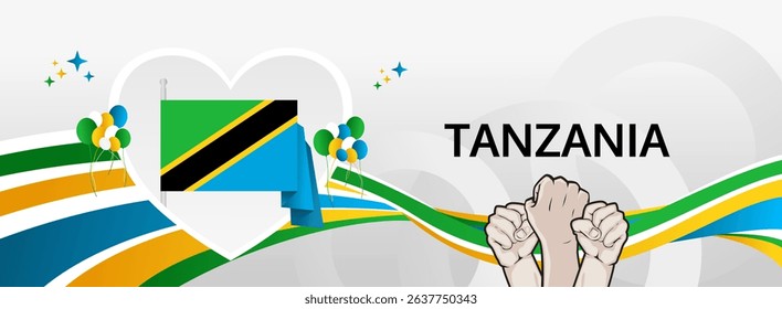 Tanzania Independence Day modern greeting banner. 9 December Happy National Day. Festive horizontal background with flag colors, great for carnival poster, tourism campaign, holidays flash sale