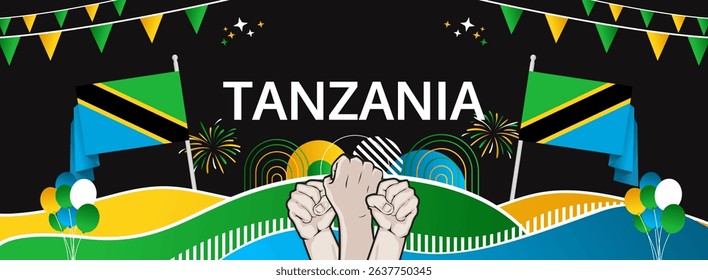 Tanzania Independence Day modern greeting banner. 9 December Happy National Day. Festive horizontal background with flag colors, great for carnival poster, tourism campaign, holidays flash sale