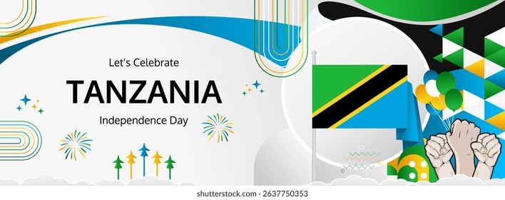 Tanzania Independence Day modern greeting banner. 9 December Happy National Day. Festive horizontal background with flag colors, great for carnival poster, tourism campaign, holidays flash sale