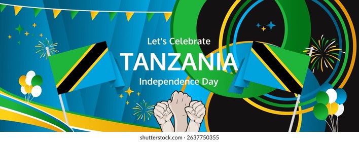 Tanzania Independence Day modern greeting banner. 9 December Happy National Day. Festive horizontal background with flag colors, great for carnival poster, tourism campaign, holidays flash sale