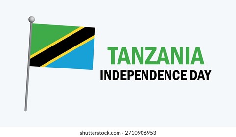 Ilustración vectorial de afiche del Día de la Independencia de Tanzania. Bandera tanzana en un icono de poste. Bandera ondeando del símbolo de Tanzania. Plantilla para el fondo, Anuncio, tarjeta. Día importante