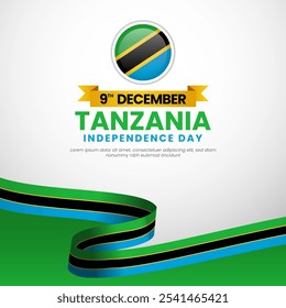 Día de la Independencia de Tanzania Ilustración de diseño de fondo de Anuncio cuadrado con bandera de cinta ondeante