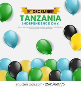 Tanzania Independence Day Square Banner Background with Balloons National Flag Colors Illustration