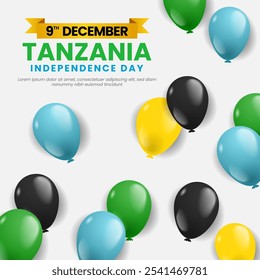 Tanzania Independence Day Square Banner Background with Balloons National Flag Colors Illustration