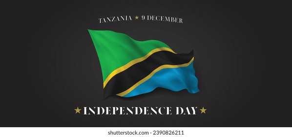 Tanzania independence day vector banner, greeting card. Tanzanian wavy flag in 9th of December patriotic holiday horizontal design with realistic flag