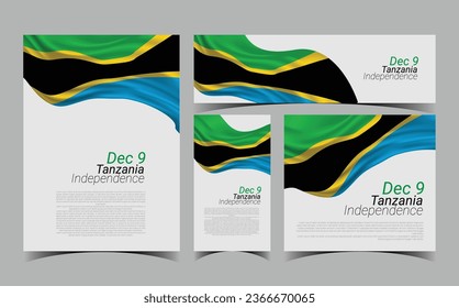 Bandera vectorial del Día de la Independencia de Tanzania. Juego de pancartas.