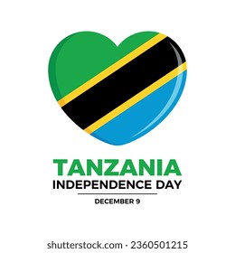 Tanzania Independence Day vector illustration. Flag of tanzania in heart shape icon vector isolated on a white background. Tanzanian flag love symbol. December 9 every year. Important day