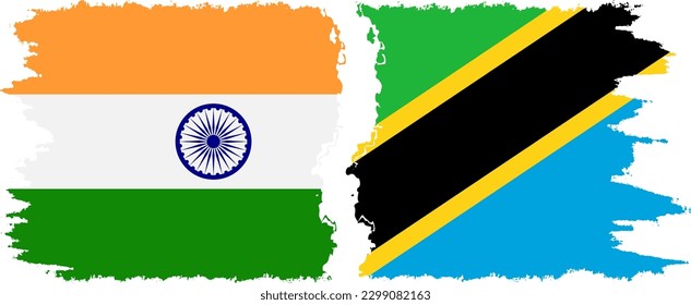 Tanzania and India grunge flags connection, vector
