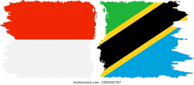 Tanzania and Indonesia grunge flags connection, vector