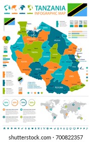 Tanzania info graphic map and flag - vector illustration