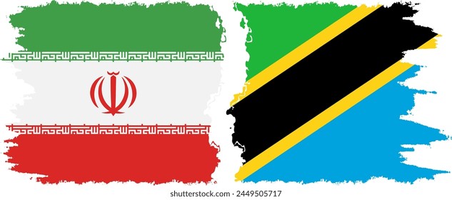 Tanzania and Iran grunge flags connection, vector