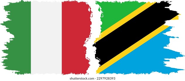Tanzania and Italy grunge flags connection, vector