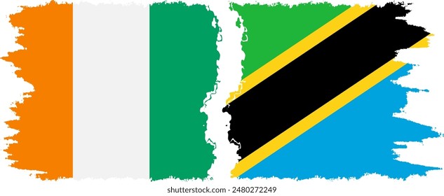 Tanzania and Ivory Coast grunge flags connection, vector