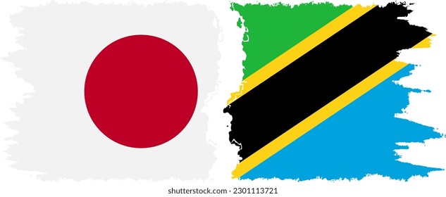 Tanzania and Japan grunge flags connection, vector