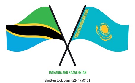 Tanzania and Kazakhstan Flags Crossed And Waving Flat Style. Official Proportion. Correct Colors.