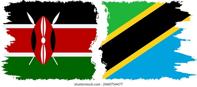 Tanzania and Kenya grunge flags connection, vector