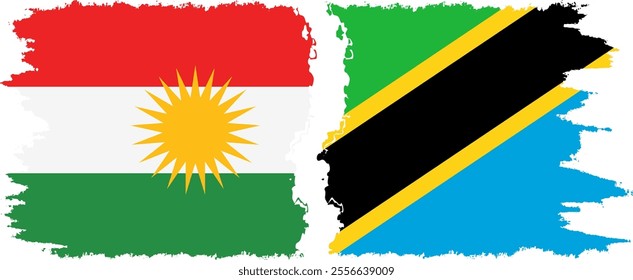 Tanzania and  Kurdistan grunge flags connection, vector