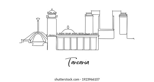 Skyline von Tansania ladmarks - kontinuierliche 1-zeilige Zeichnung