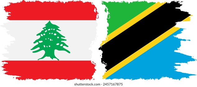 Tanzania and Lebanon grunge flags connection, vector