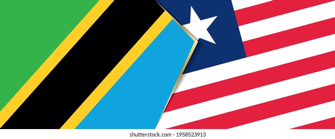 Tansania und Liberia Flaggen, zwei Vektorfahnen Symbol für Beziehung oder Konfrontation.