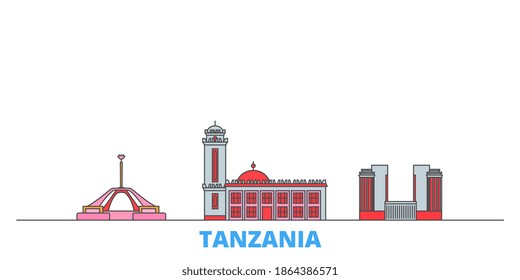 Tanzania line cityscape, flat vector. Travel city landmark, oultine illustration, line world icons