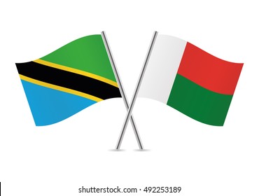 Tanzania and Madagascar flags. Vector illustration.