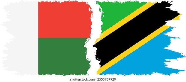 Tanzania and Madagascar grunge flags connection, vector