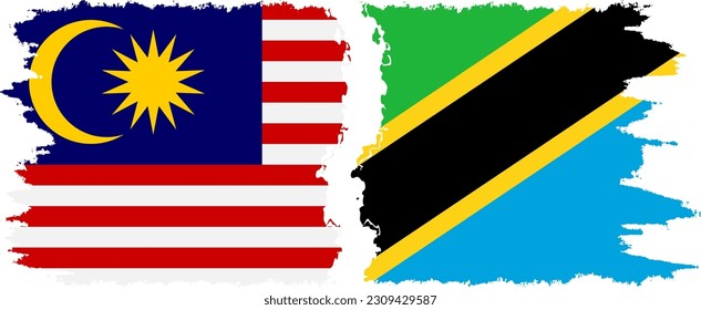 Tanzania and Malaysia grunge flags connection, vector