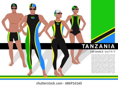 Tanzania : Male and Female Swimmers : Swimmers in National Swimsuits : Vector Illustration