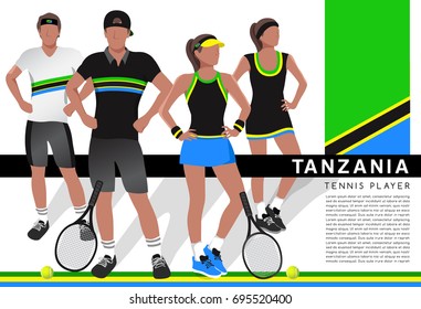 Tanzania : Male and Female Tennis Players in National Outfits : Vector Illustration