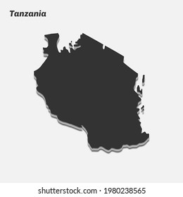 Tansania Karte 3D Silhouette. Vektorgrafik.