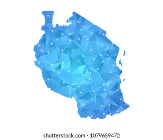 Tanzania Map - Abstract geometric rumpled triangular low poly style gradient graphic on white background , line dots polygonal design for your . Vector illustration eps 10.