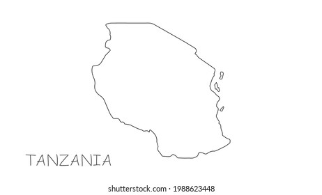 Tanzania map black line on white background. Vector illustration.