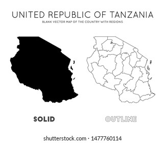 Tanzania map. Blank vector map of the country with regions. Borders of Tanzania for your infographic. Vector illustration.