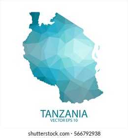Tanzania map - blue geometric rumpled triangular low poly style gradient graphic background , polygonal design for your . Vector illustration eps 10.