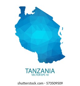 Tanzania map - blue geometric rumpled triangular low poly style gradient graphic background , polygonal design for your . Vector illustration eps 10.