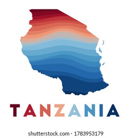 Tanzania map. Map of the country with beautiful geometric waves in red and blue colors. Vivid Tanzania shape. Vector illustration.