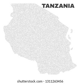 Tanzania map designed with tiny dots. Vector abstraction in black color is isolated on a white background. Random tiny items are organized into Tanzania map.