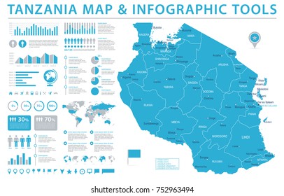 Tanzania Map - Detailed Info Graphic Vector Illustration