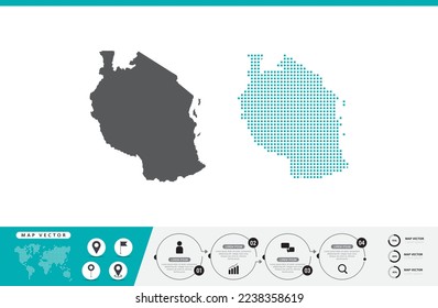 Tansania Karte von grauen und grünen Punkten zur Präsentation. Setzen Sie ein paar Pixel kreatives Konzept für Infografik.