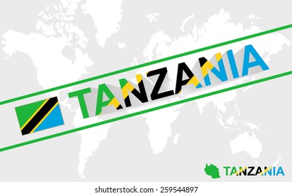 Tanzania map flag and text illustration, on world map