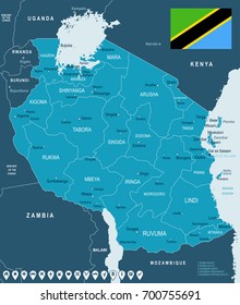 Tanzania map and flag - vector illustration