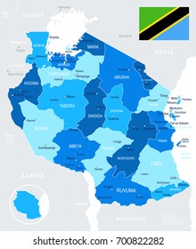 Tanzania map and flag - vector illustration