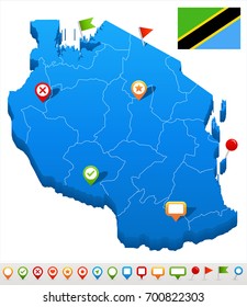 Tanzania map and flag - vector illustration