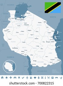 Tanzania map and flag - vector illustration